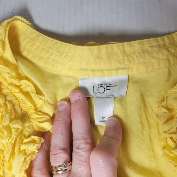 Ann Taylor Loft Yellow Sleeveless Ruffle Neck Cotton Top Womens M - Picture 3 of 7